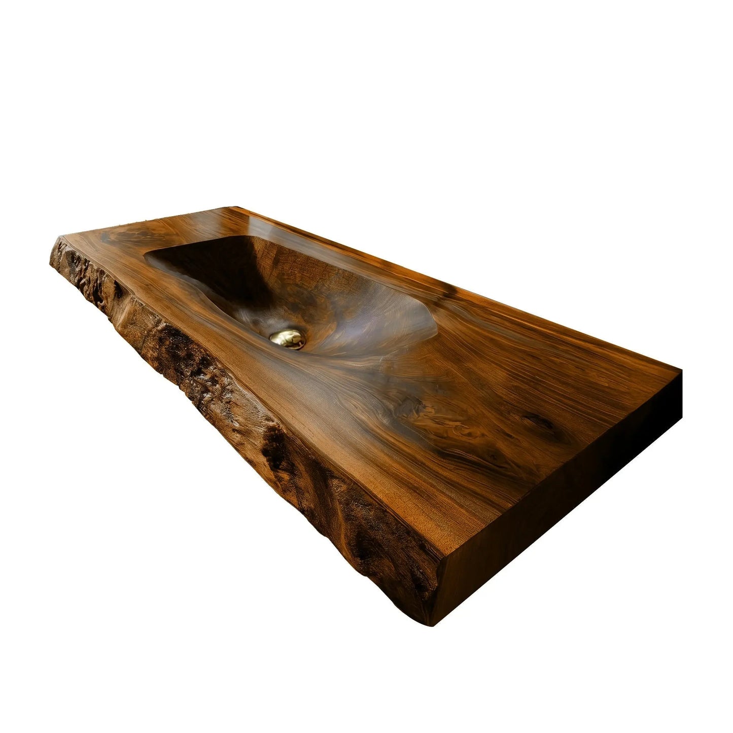 Calvero Sculpted Live Edge Solid Wood Floating Bathroom Vanity with Integrated Sink Kitchnce