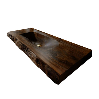 Calvero Sculpted Live Edge Solid Wood Floating Bathroom Vanity with Integrated Sink Kitchnce