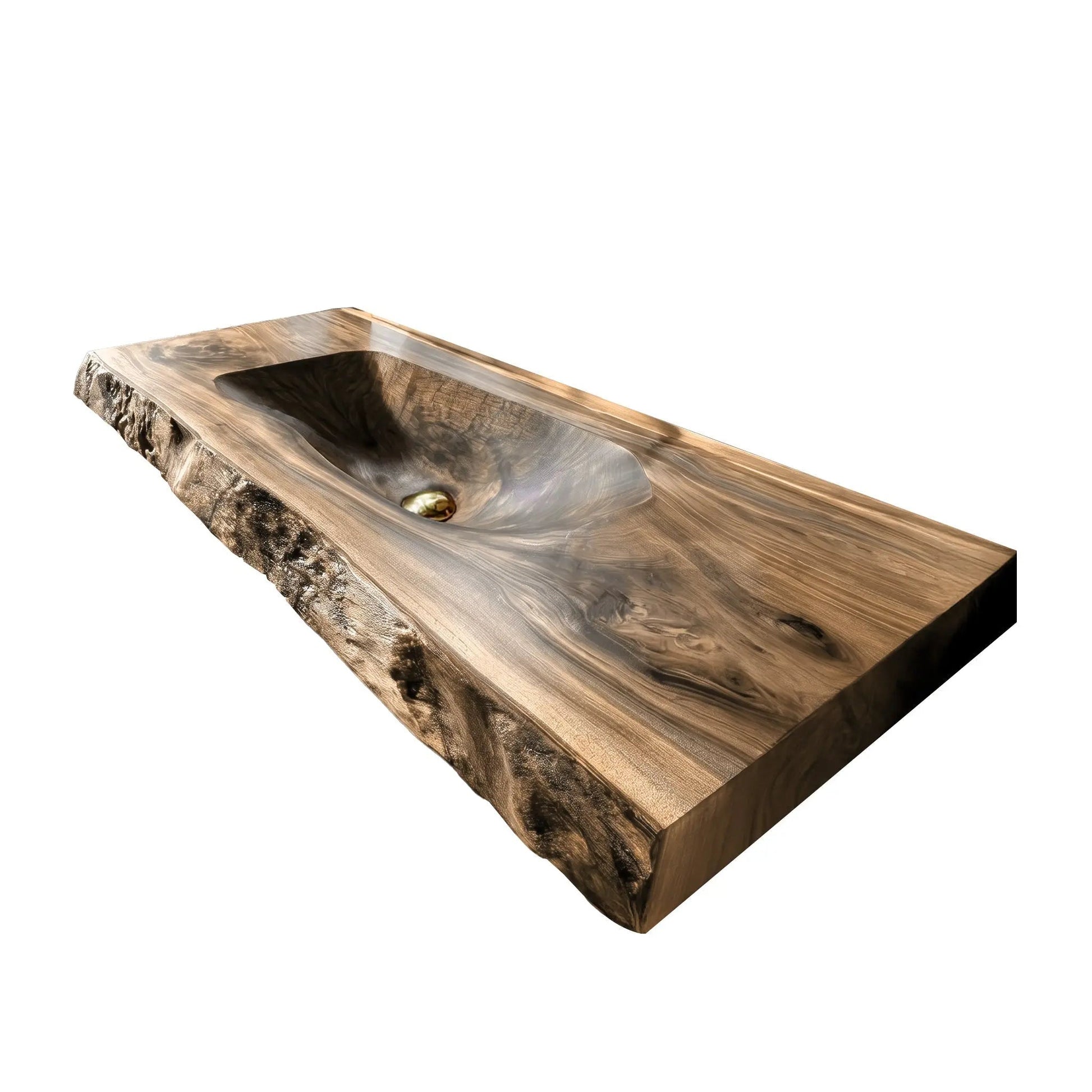Calvero Sculpted Live Edge Solid Wood Floating Bathroom Vanity with Integrated Sink Kitchnce