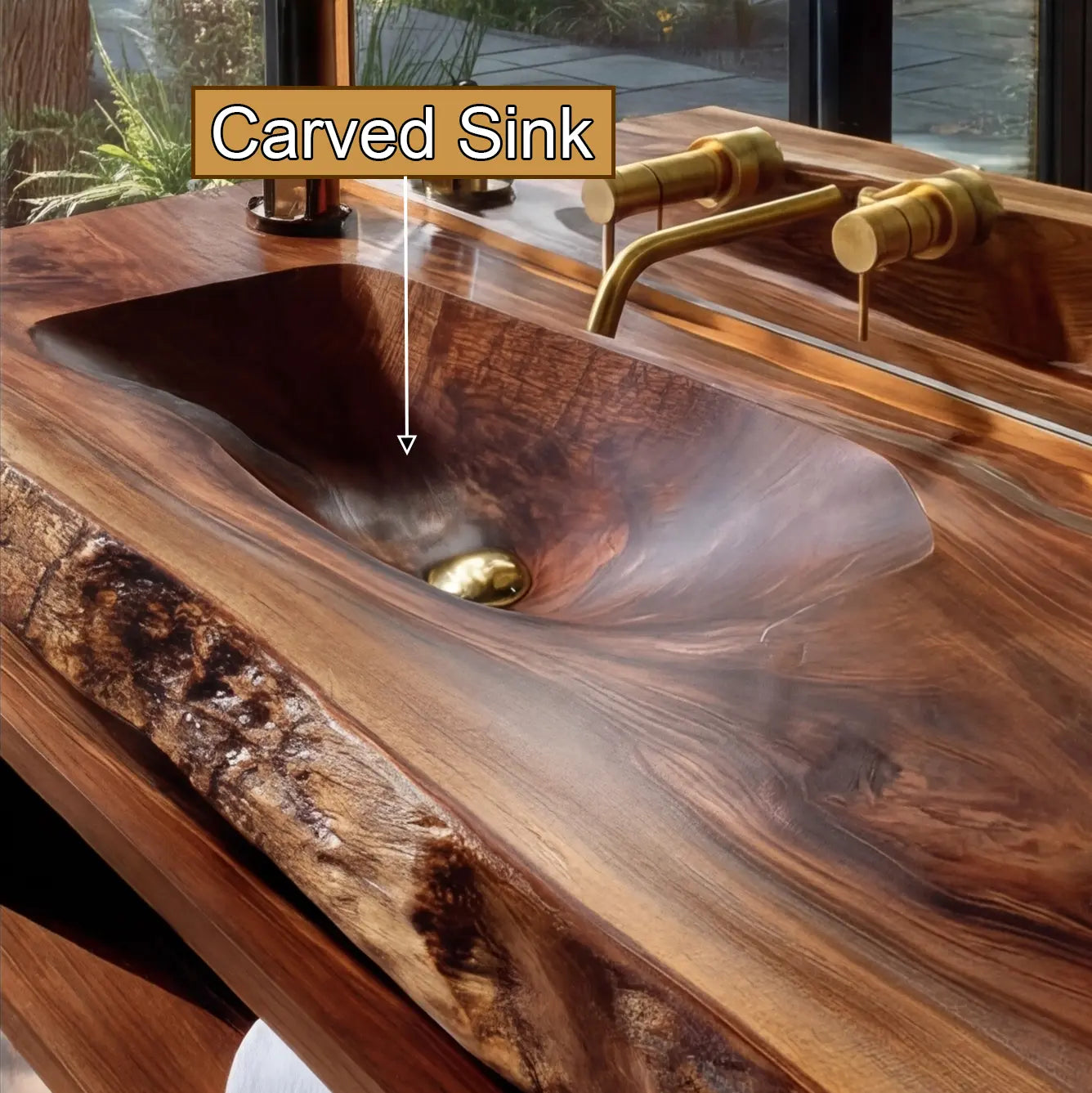 Calvero Sculpted Live Edge Solid Wood Floating Bathroom Vanity with Integrated Sink Kitchnce