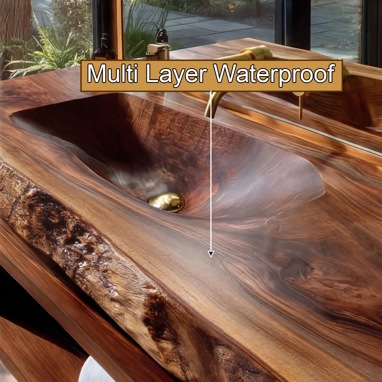 Calvero Sculpted Live Edge Solid Wood Floating Bathroom Vanity with Integrated Sink Kitchnce