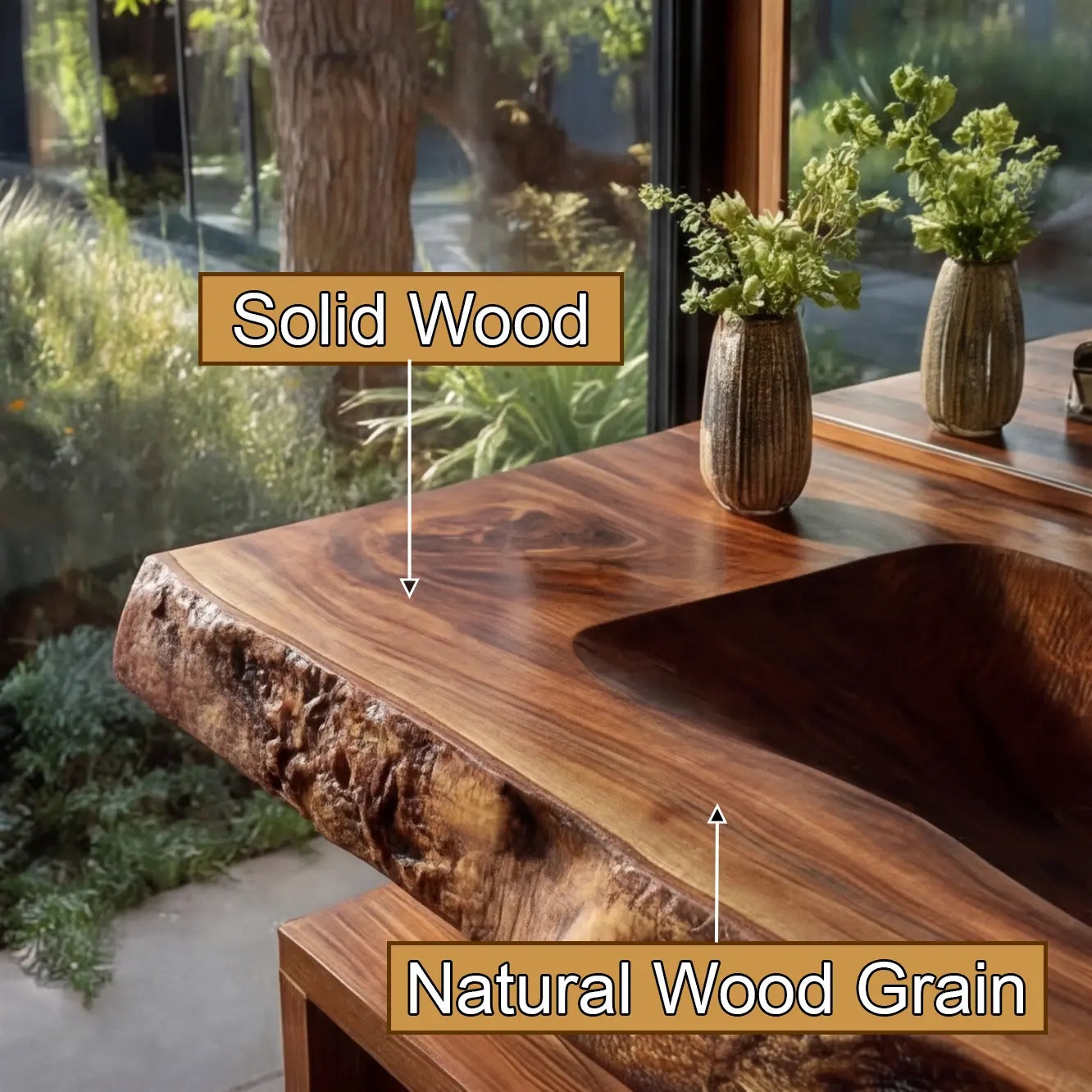 Calvero Sculpted Live Edge Solid Wood Floating Bathroom Vanity with Integrated Sink Kitchnce