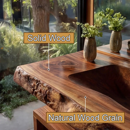 Calvero Sculpted Live Edge Solid Wood Floating Bathroom Vanity with Integrated Sink Kitchnce