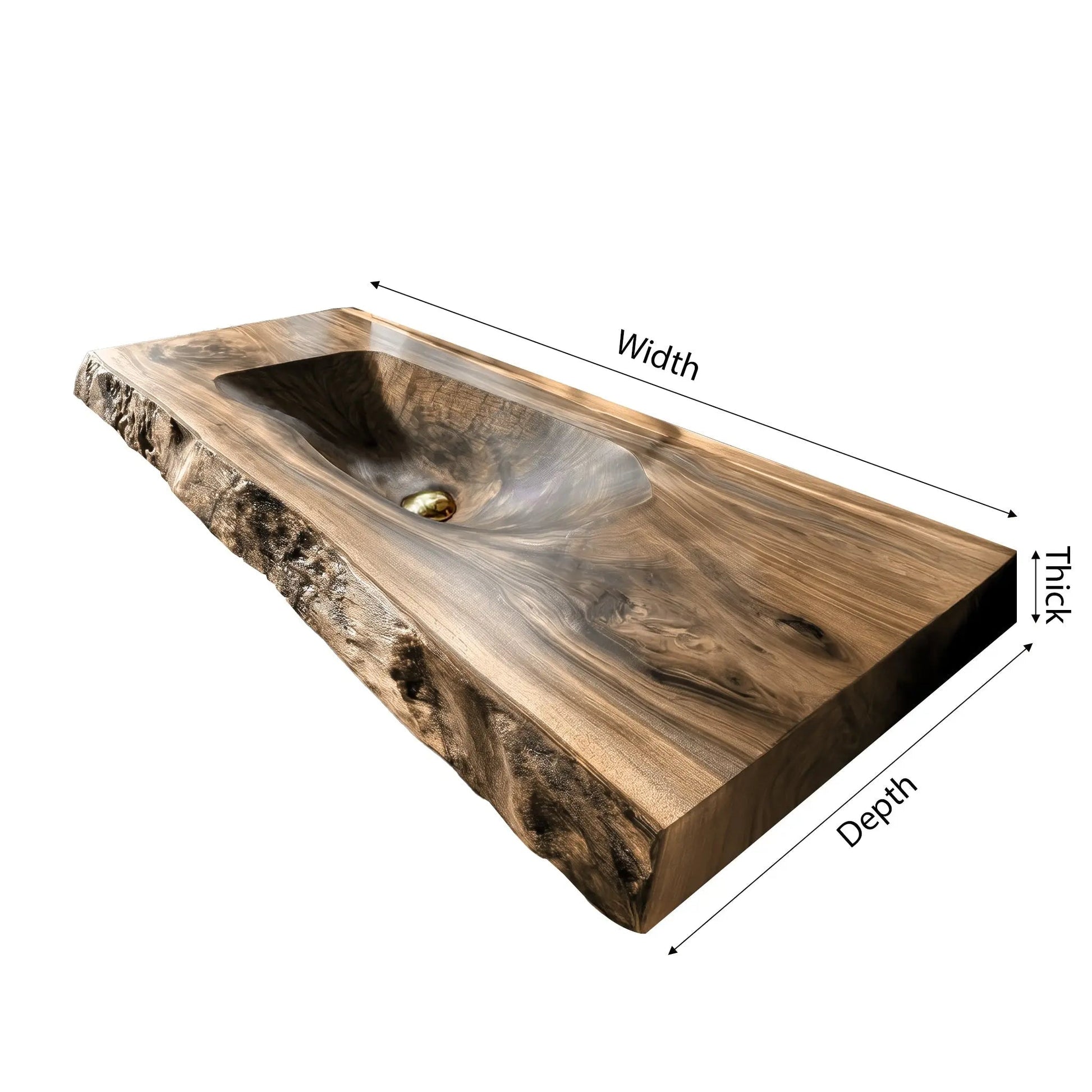 Calvero Sculpted Live Edge Solid Wood Floating Bathroom Vanity with Integrated Sink Kitchnce