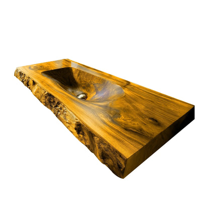 Calvero Sculpted Live Edge Solid Wood Floating Bathroom Vanity with Integrated Sink Kitchnce