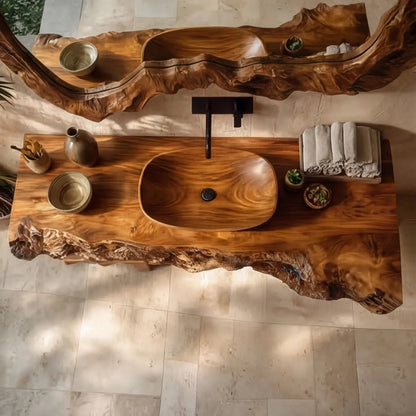 Calviro Handcrafted Live Edge Solid Wood Floating Bathroom Vanity SPA334368 Kitchnce