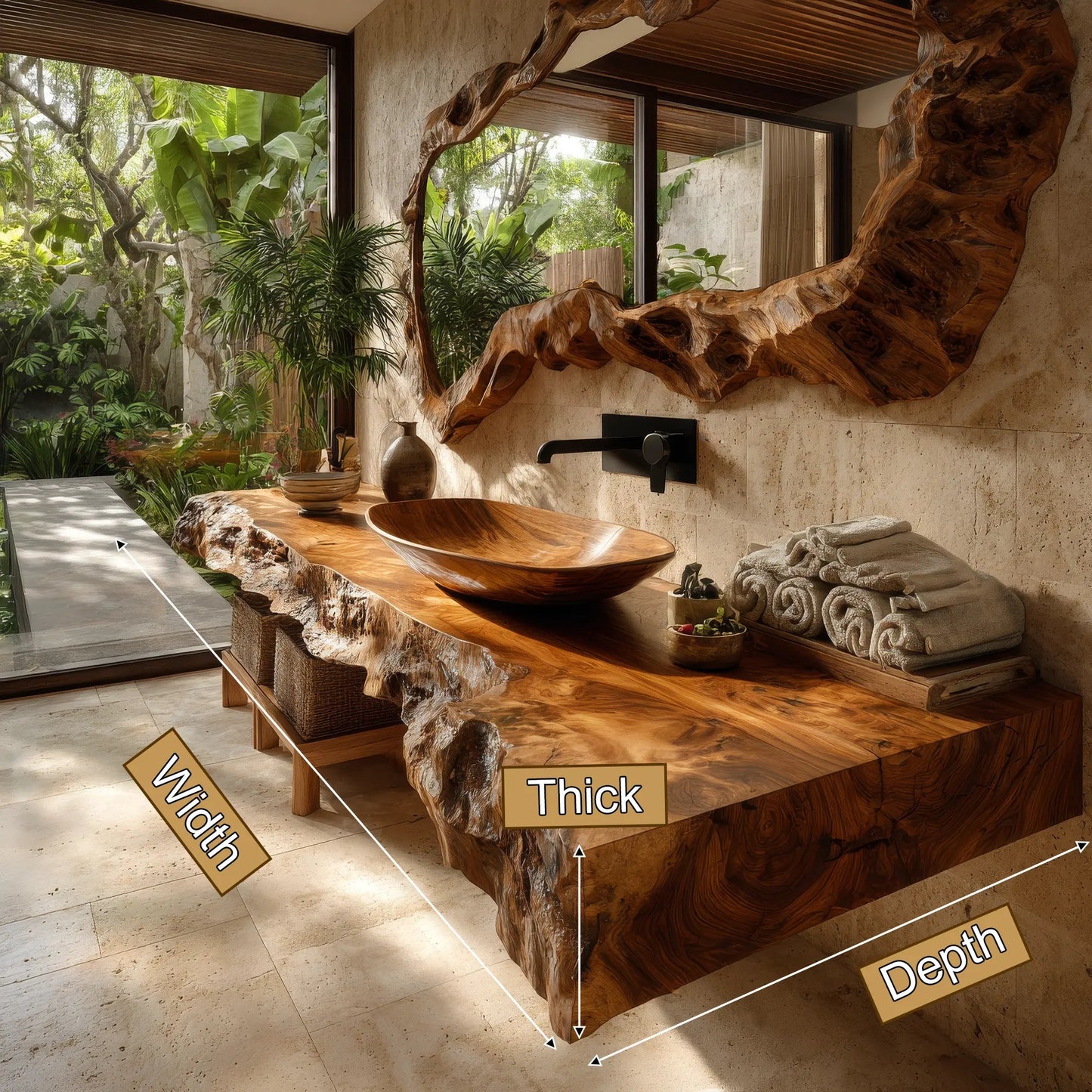 Calviro Handcrafted Live Edge Solid Wood Floating Bathroom Vanity SPA334368 Kitchnce