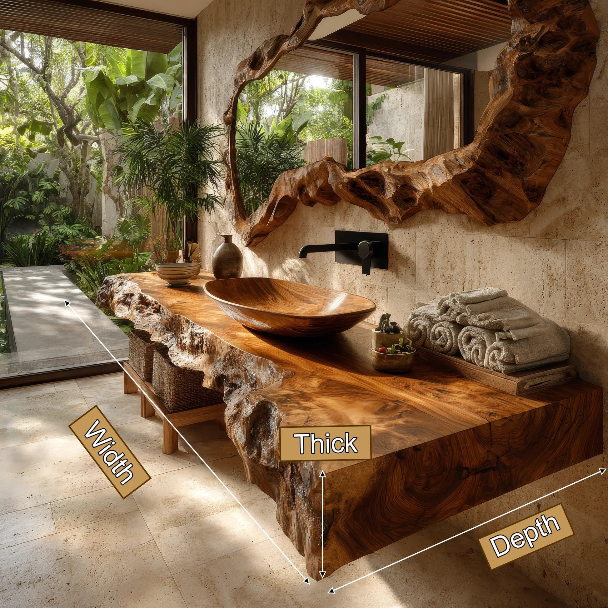 Calviro Handcrafted Live Edge Solid Wood Floating Bathroom Vanity SPA334368 Kitchnce