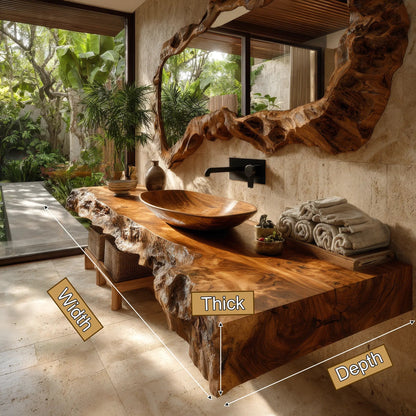 Calviro Handcrafted Live Edge Solid Wood Floating Bathroom Vanity SPA334368 Kitchnce