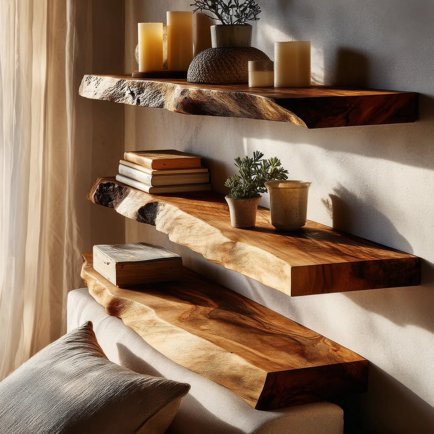 Calviro Live Edge Solid Wood Floating Shelf SPA935392 Kitchnce