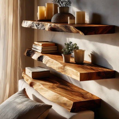 Calviro Live Edge Solid Wood Floating Shelf SPA935392 Kitchnce