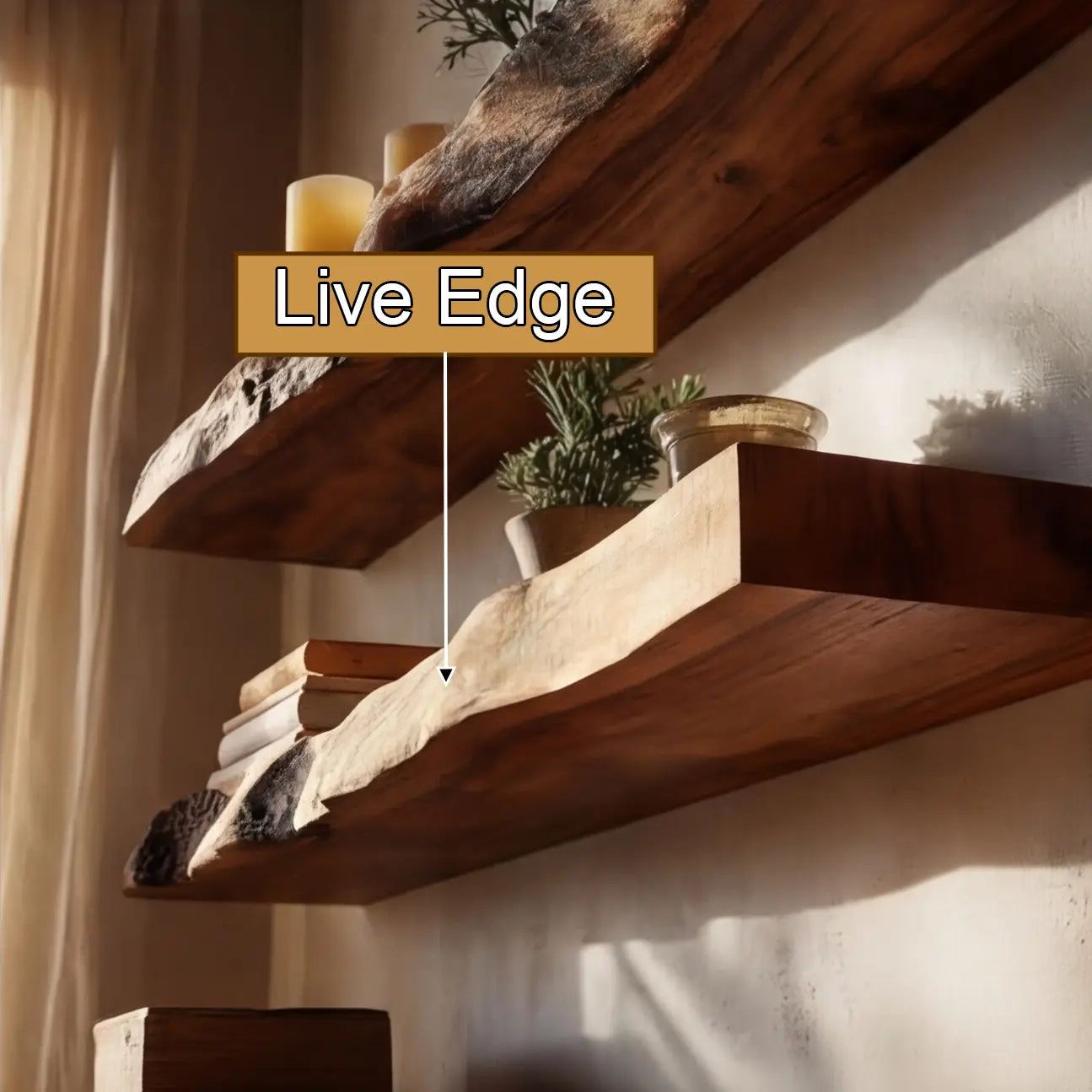 Calviro Live Edge Solid Wood Floating Shelf SPA935392 Kitchnce