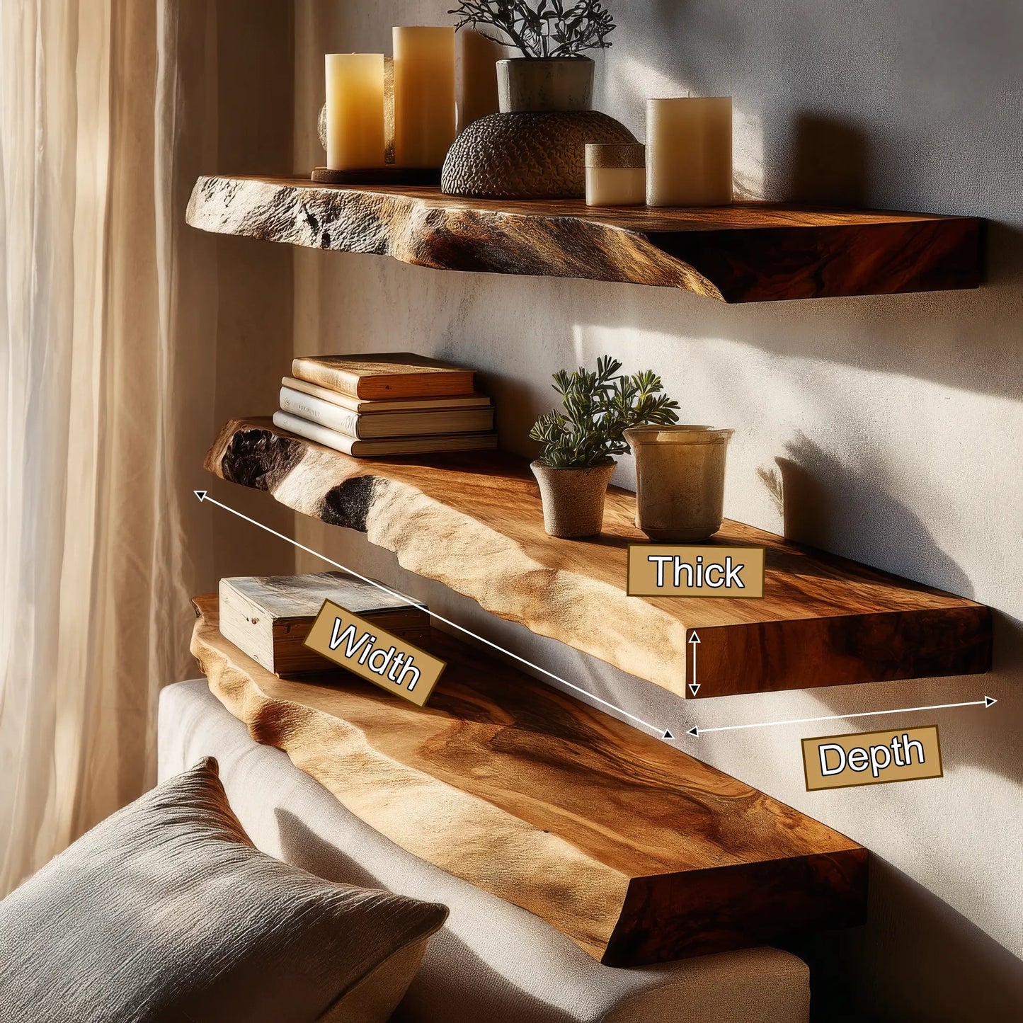 Calviro Live Edge Solid Wood Floating Shelf SPA935392 Kitchnce