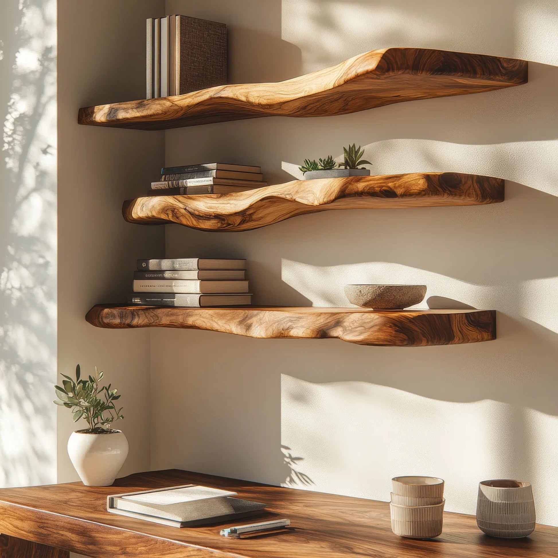 Calvora Live Edge Solid Wood Floating Shelf SPA294832 Kitchnce