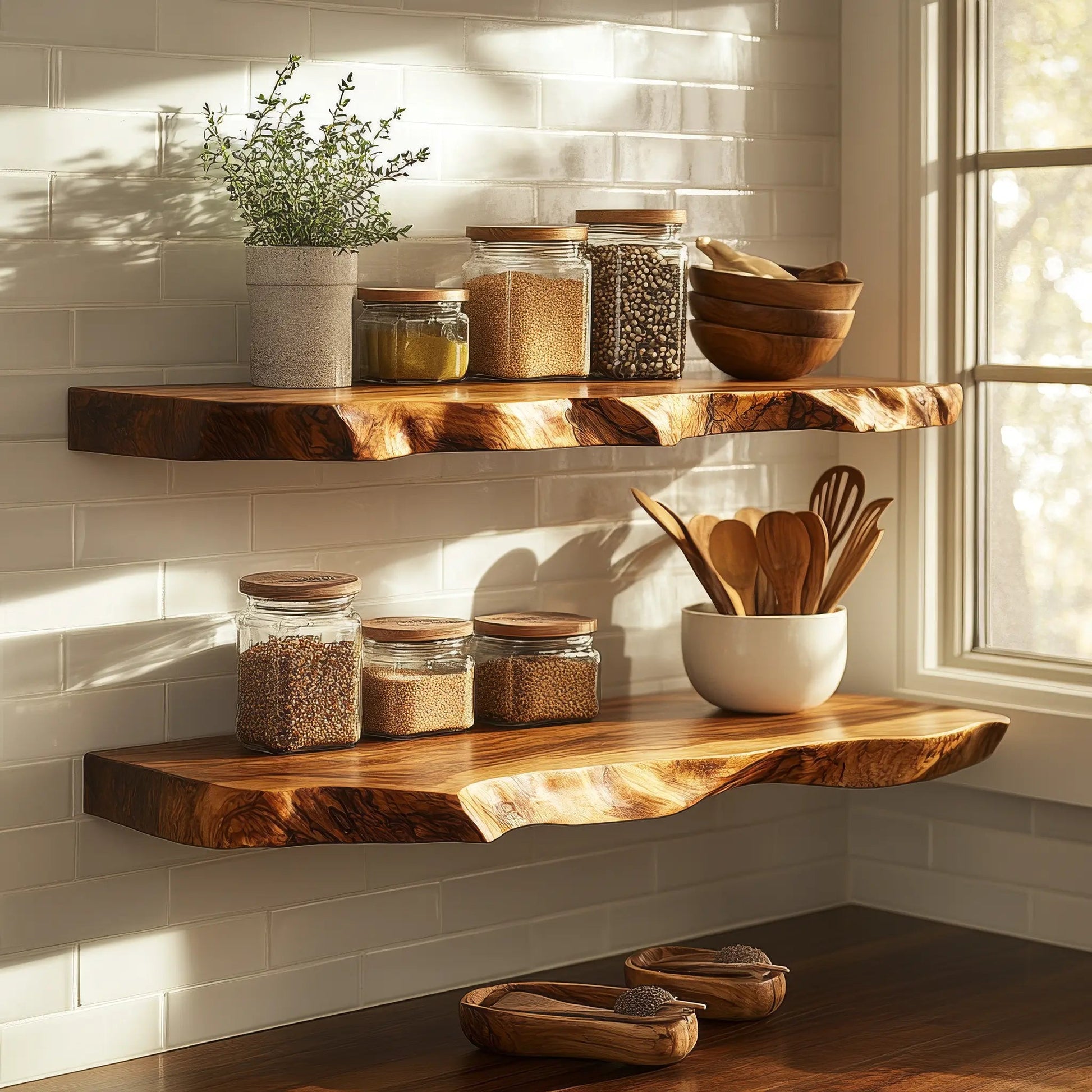 Carvello Live Edge Solid Wood Floating Shelf SPA953952 Kitchnce