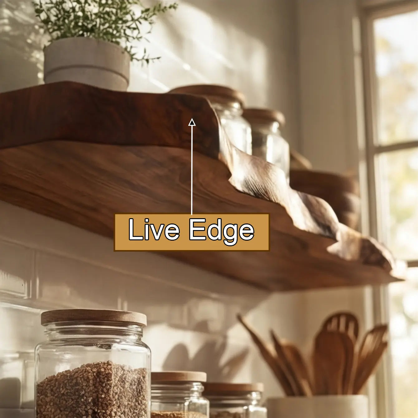 Carvello Live Edge Solid Wood Floating Shelf SPA953952 Kitchnce
