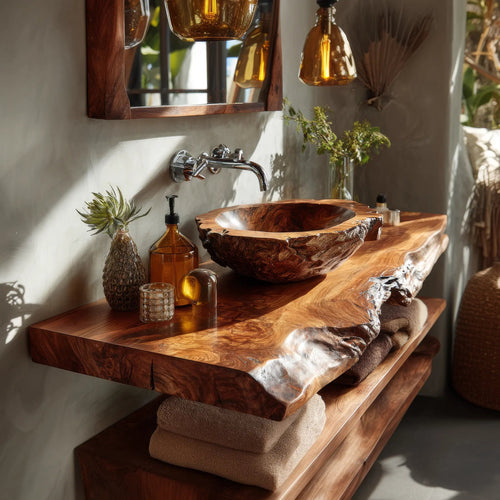 Cavello Handcrafted Live Edge Solid Wood Floating Bathroom Vanity SPA234268 Kitchnce
