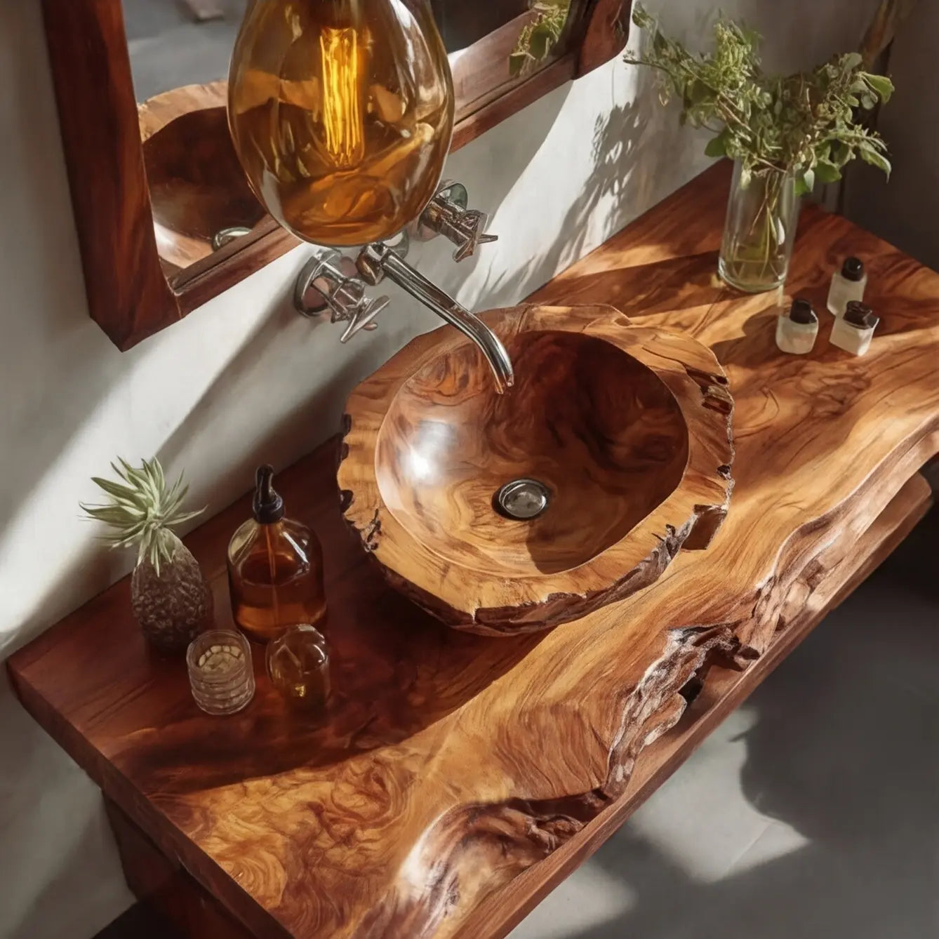 Cavello Handcrafted Live Edge Solid Wood Floating Bathroom Vanity SPA234268 Kitchnce