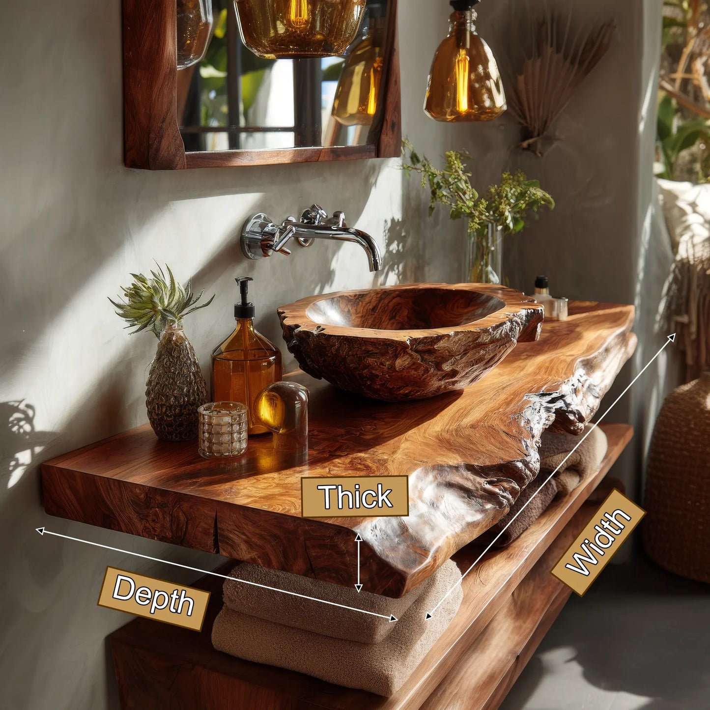 Cavello Handcrafted Live Edge Solid Wood Floating Bathroom Vanity SPA234268 Kitchnce
