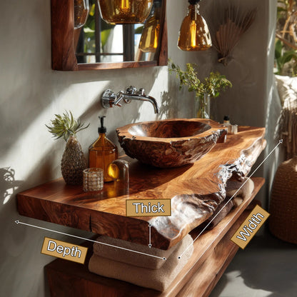 Cavello Handcrafted Live Edge Solid Wood Floating Bathroom Vanity SPA234268 Kitchnce