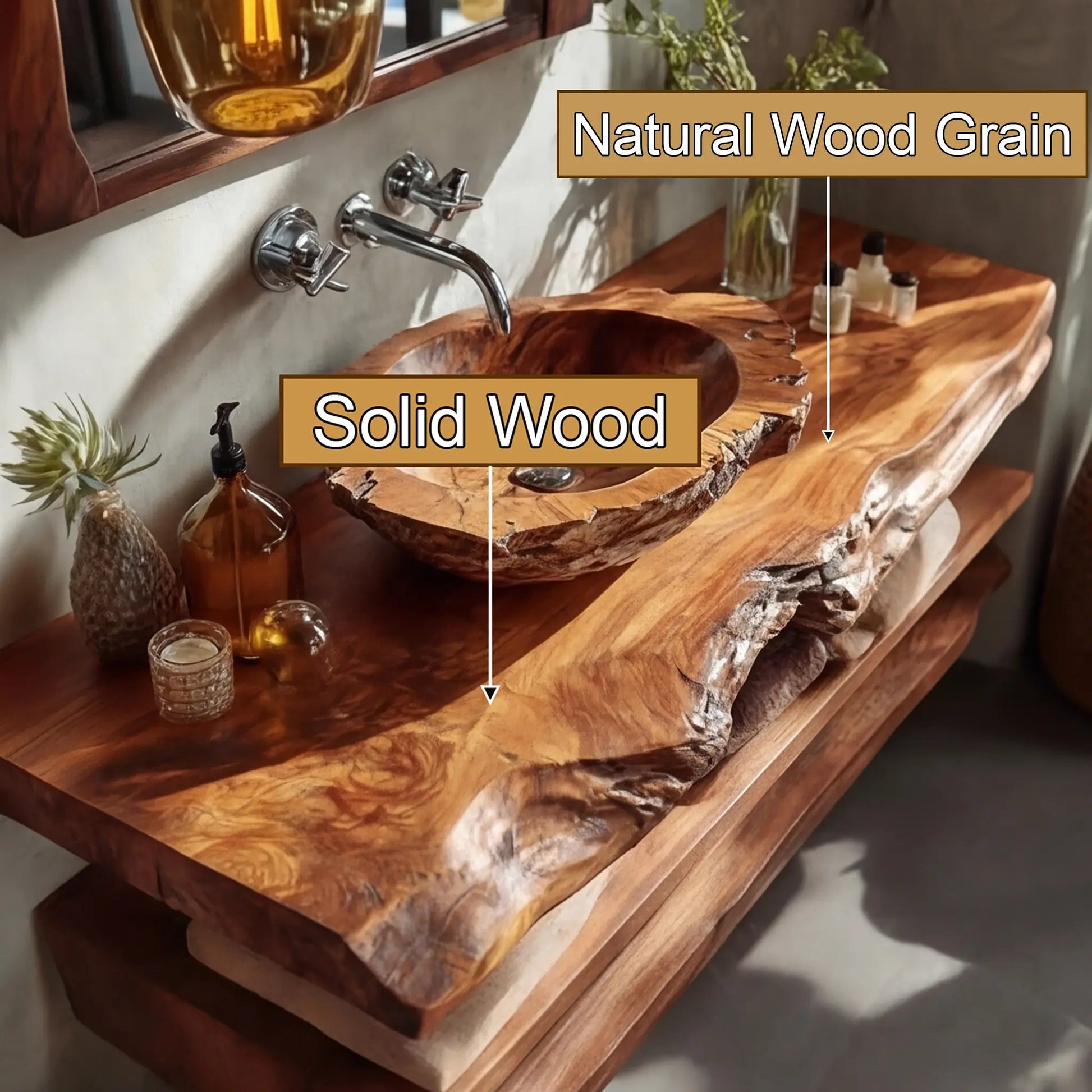 Cavello Handcrafted Live Edge Solid Wood Floating Bathroom Vanity SPA234268 Kitchnce