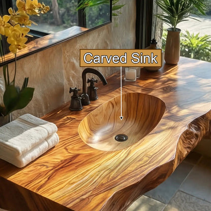 Cavero Sculpted Live Edge Solid Wood Floating Bathroom Vanity with Integrated Sink SPA248842 Kitchnce