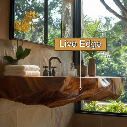 Cavero Sculpted Live Edge Solid Wood Floating Bathroom Vanity with Integrated Sink SPA248842 Kitchnce
