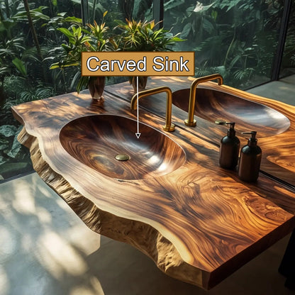 Cavira Live Edge Solid Wood Floating Bathroom Vanity with Integrated Sink SPA354645 Kitchnce