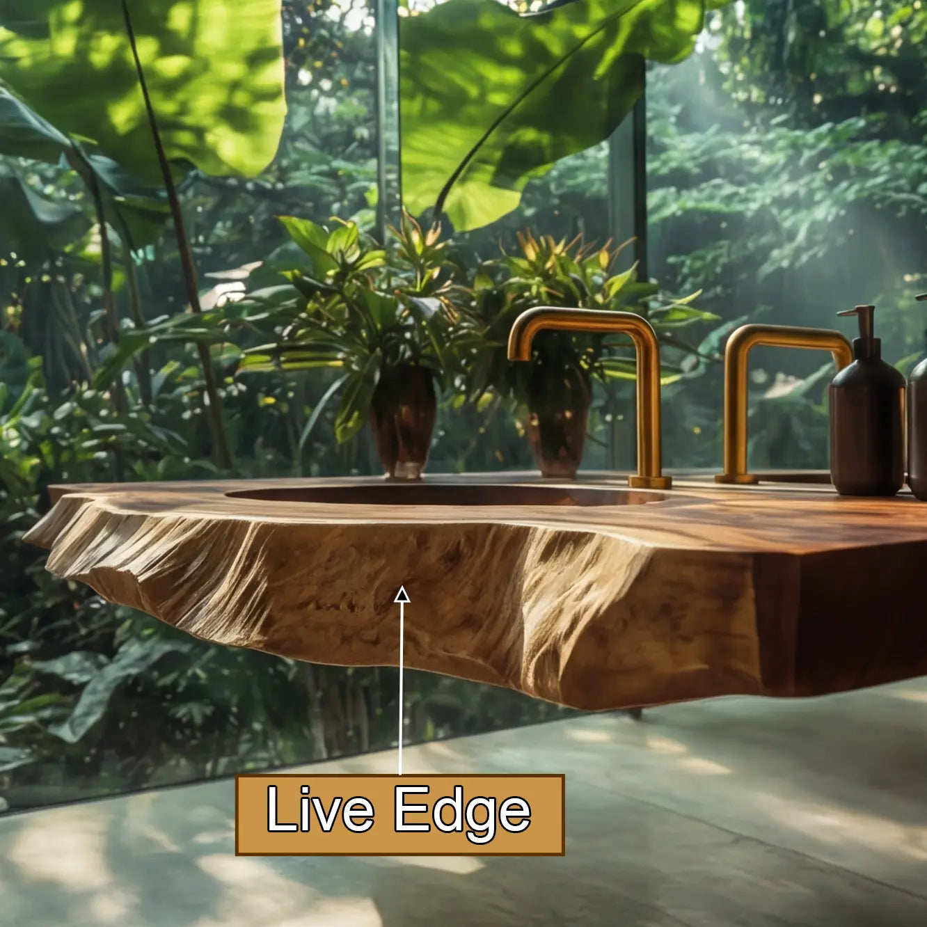 Cavira Live Edge Solid Wood Floating Bathroom Vanity with Integrated Sink SPA354645 Kitchnce