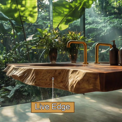 Cavira Live Edge Solid Wood Floating Bathroom Vanity with Integrated Sink SPA354645 Kitchnce