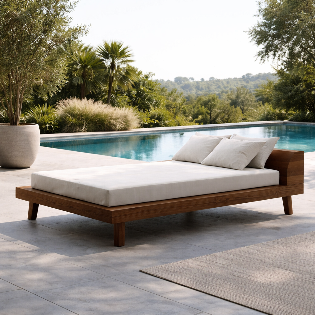 Solid Wood Daybed with Platform Frame – Modern Outdoor Lounge Daybed