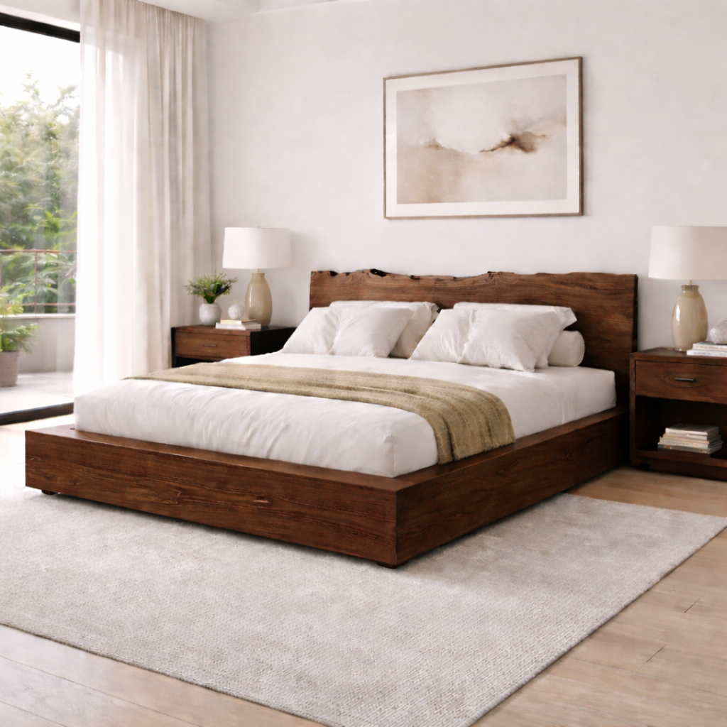 Solid Wood Platform Bed Frame with Live Edge Headboard