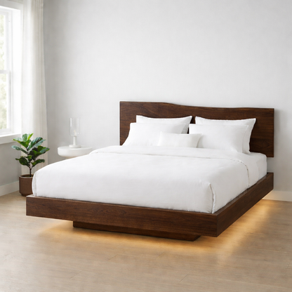 Solid Wood Floating Platform Bed Frame with Modern Low Profile Design
