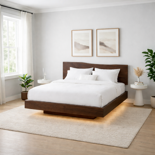Solid Wood Floating Platform Bed Frame with Modern Low Profile Design