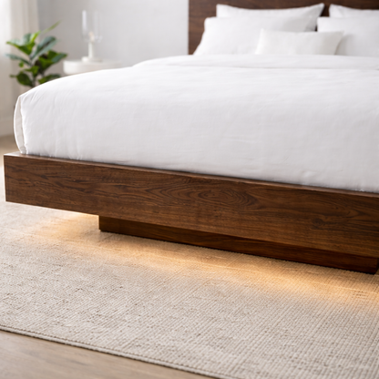 Solid Wood Floating Platform Bed Frame with Modern Low Profile Design