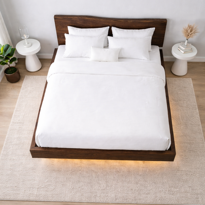 Solid Wood Floating Platform Bed Frame with Modern Low Profile Design