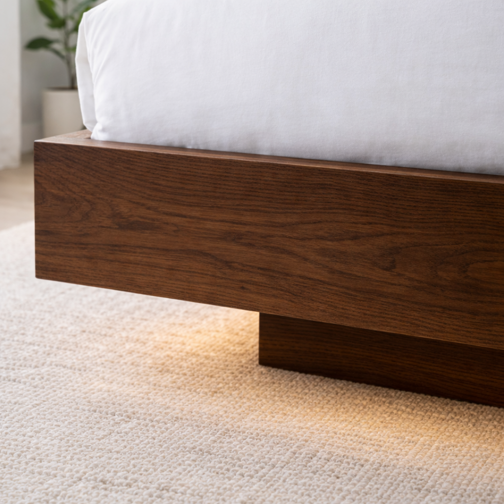 Solid Wood Floating Platform Bed Frame with Modern Low Profile Design