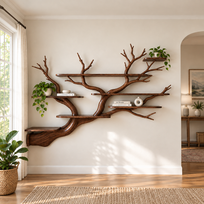 Handcrafted Organic Branch Wall Shelf Solid Wood Tree Bookshelf