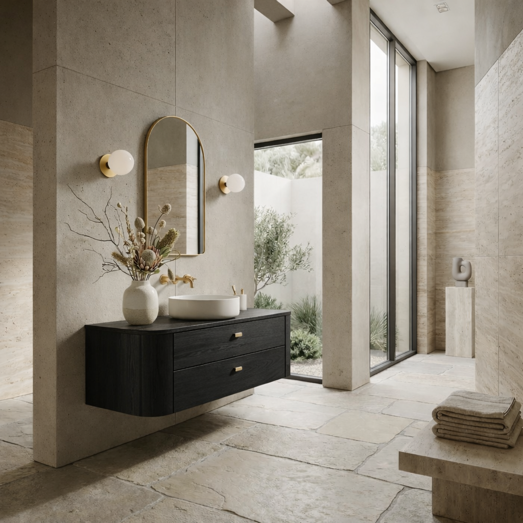 Floating Bathroom Vanity with Curved Edges and Spacious Drawers – Handcrafted Solid Wood Design Kitchnce