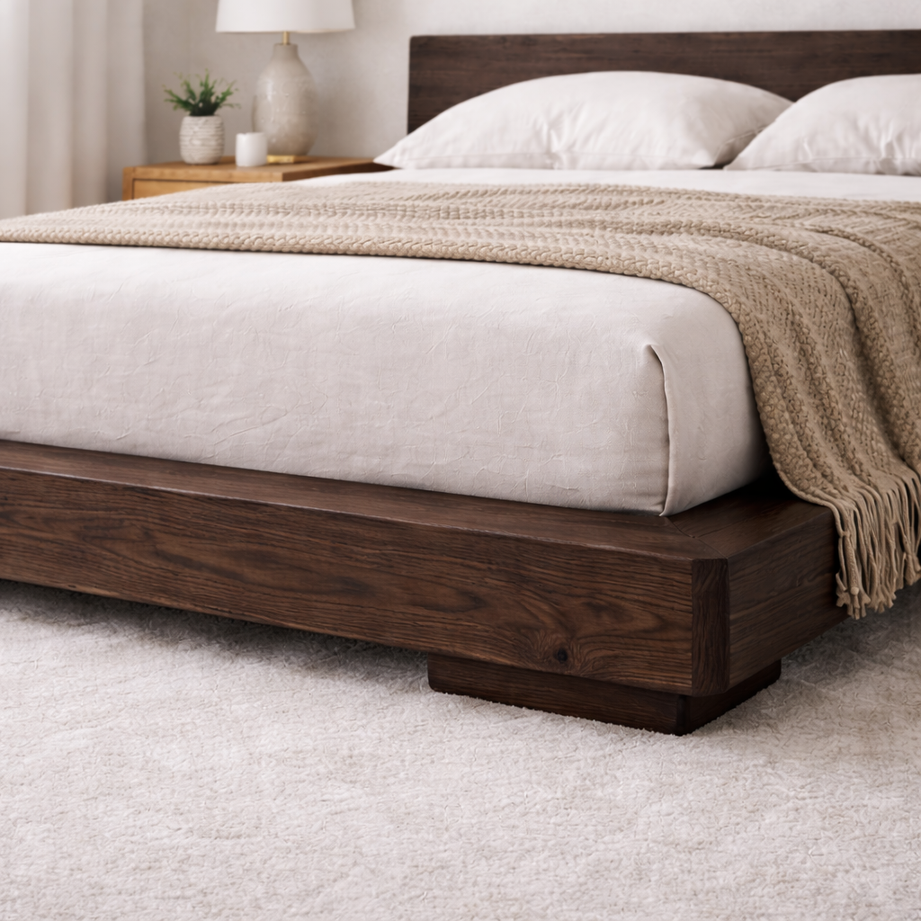 Low Profile Solid Wood Platform Bed Frame with Minimalist Headboard
