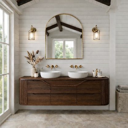 Handcrafted Floating Bathroom Vanity with Curved & Fluted Drawers – Elegant Wooden Design Kitchnce