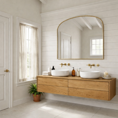 Floating Bathroom Vanity with Double Drawers – Handcrafted Solid Wood Design Kitchnce