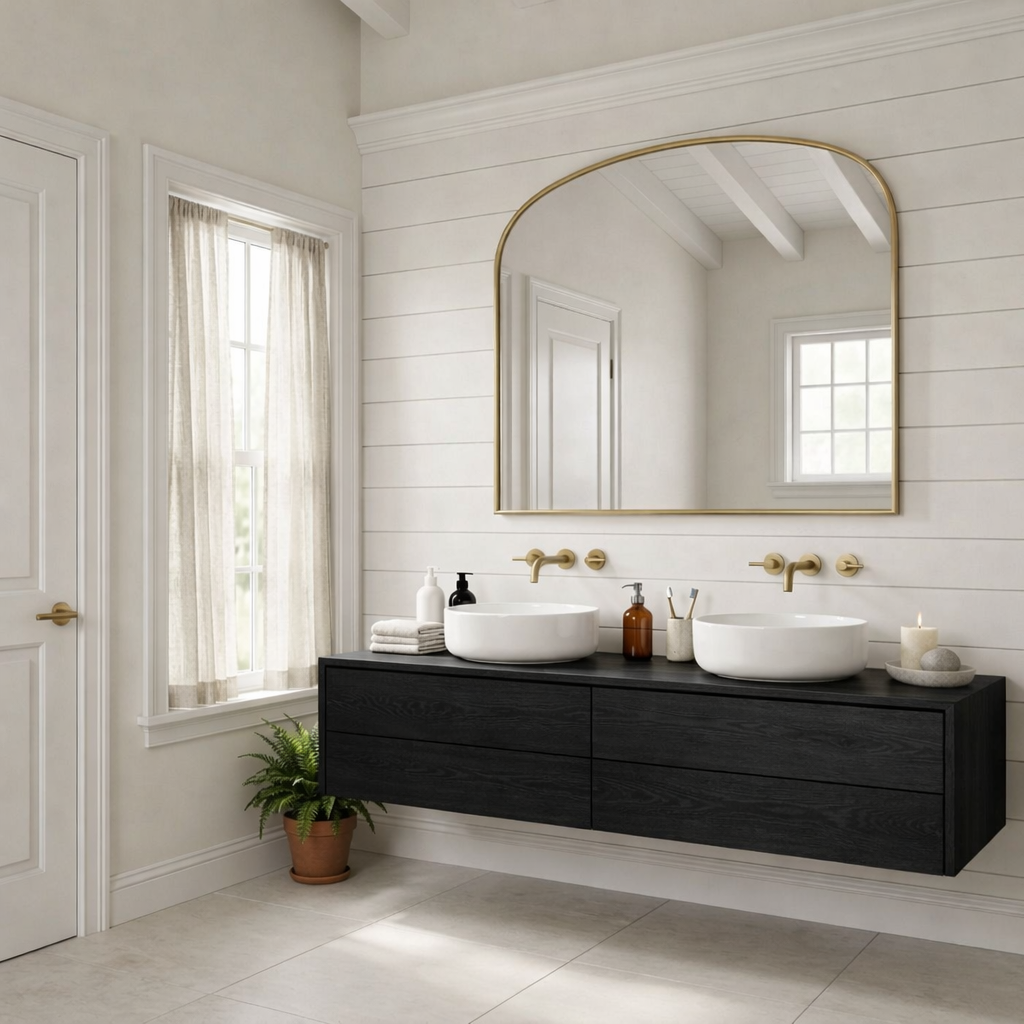 Floating Bathroom Vanity with Double Drawers – Handcrafted Solid Wood Design Kitchnce