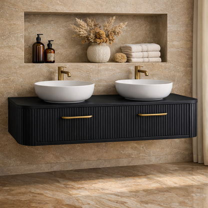 Modern Floating Bathroom Vanity with Storage – Handcrafted Wooden Design with Fluted Drawers Kitchnce