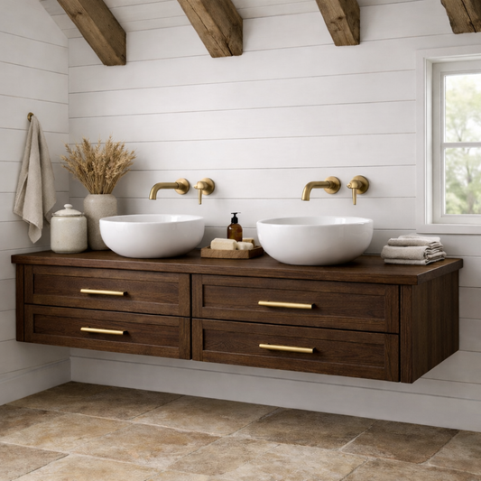 Handcrafted Solid Wood Floating Bathroom Vanity with Storage – Modern Wooden Design Kitchnce
