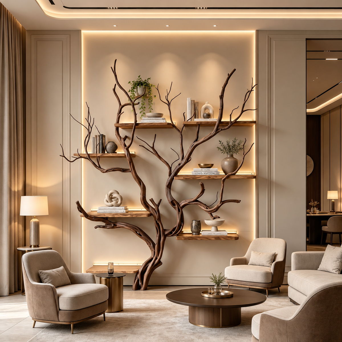 Handcrafted Solid Wood Tree Bookshelf with Elegant Branch Shelves
