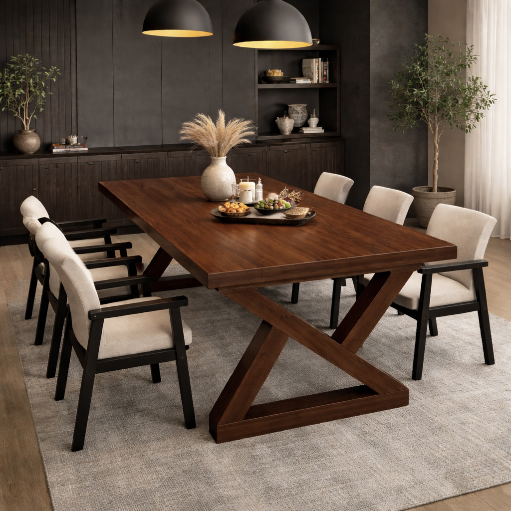 Modern Solid Wood Dining Table with X-Base Design