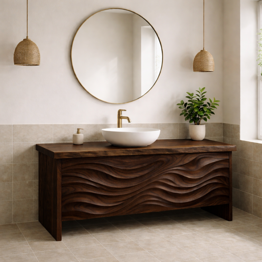 Solid Wood Bathroom Vanity with Sculpted Front & Modern Design