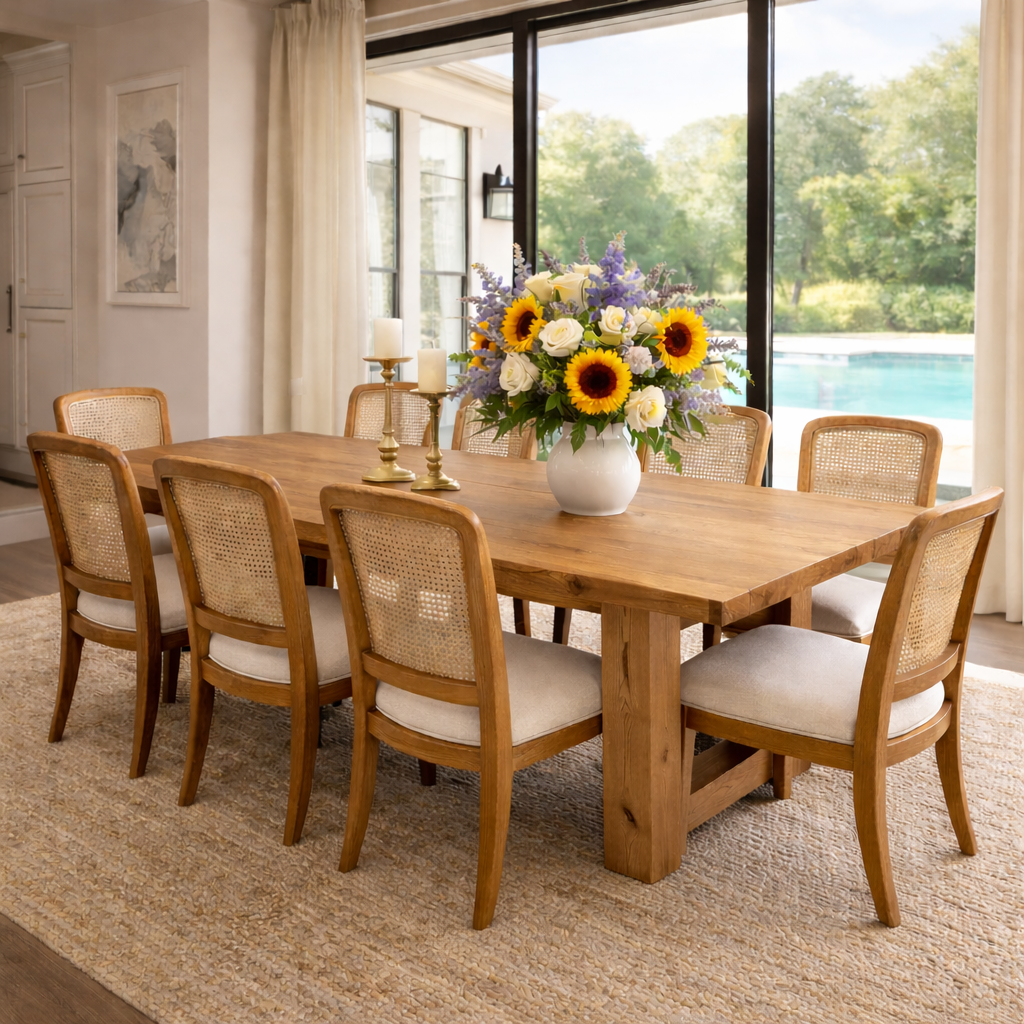 Soild Wood Farmhouse Dining Table with Solid Leg Base