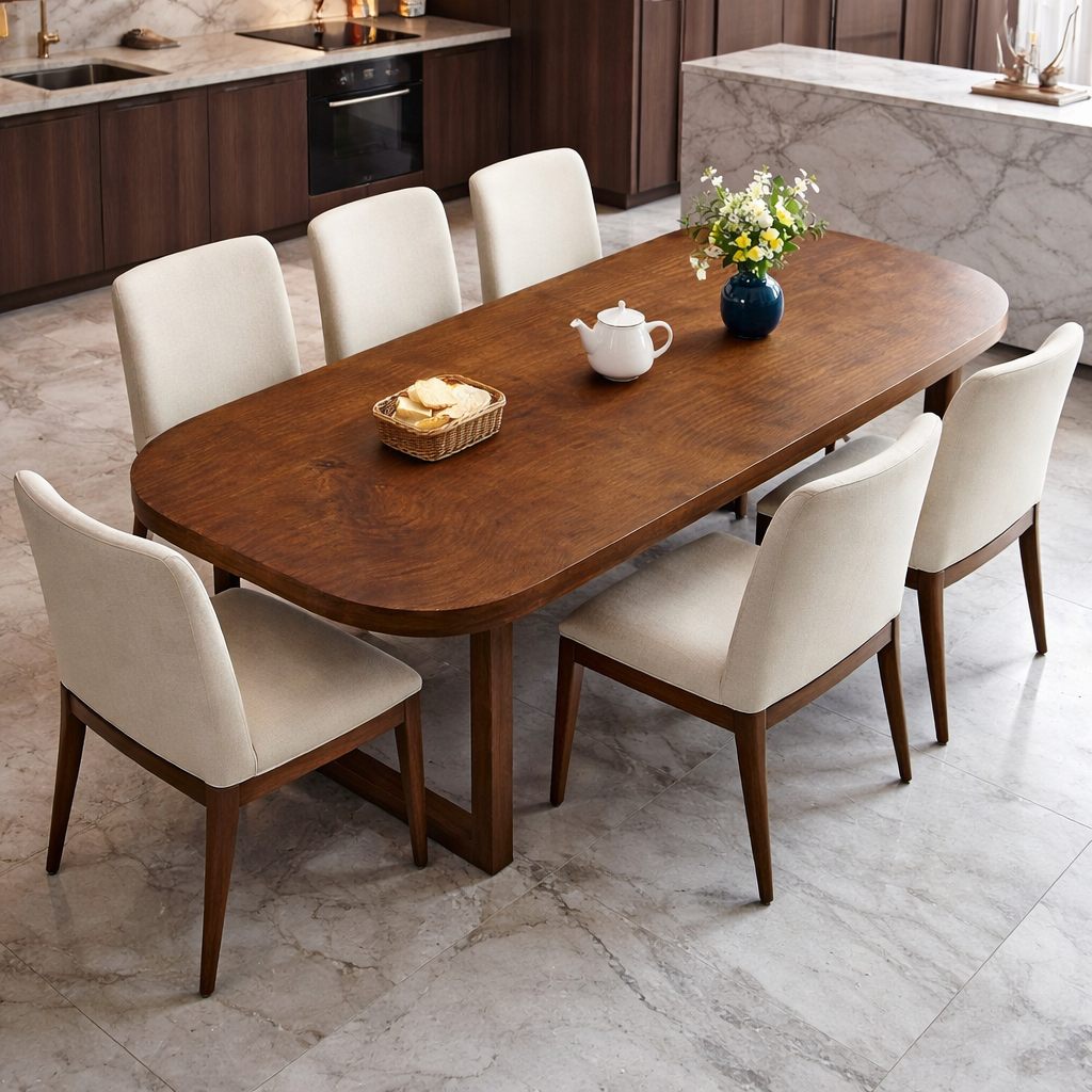 Mid-Century Modern Oval Solid Wood Dining Table